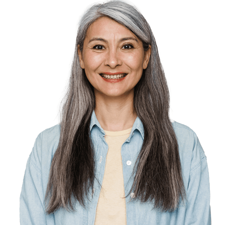 mature white haired woman smiling